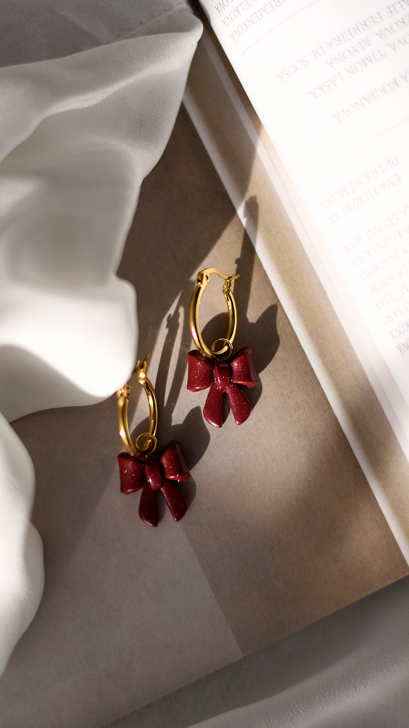 Náušnice PRIMAVERA Bow Burgundy – Obrázok 2