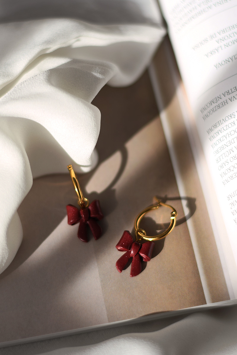 Náušnice PRIMAVERA Bow Burgundy – Obrázok 3